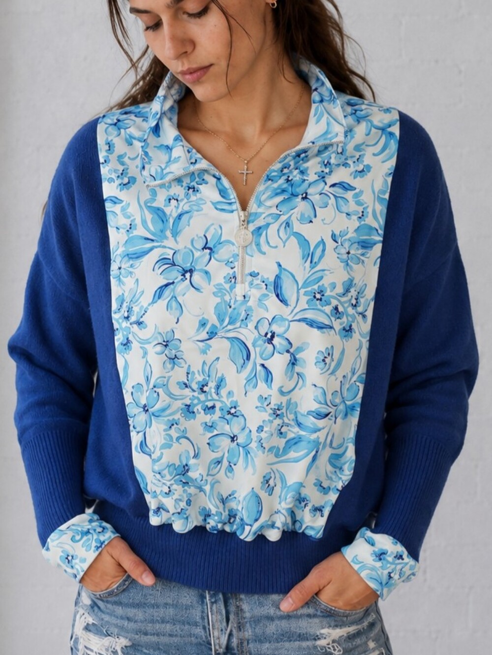 Upcycled- Porcelain Garden Half Zip